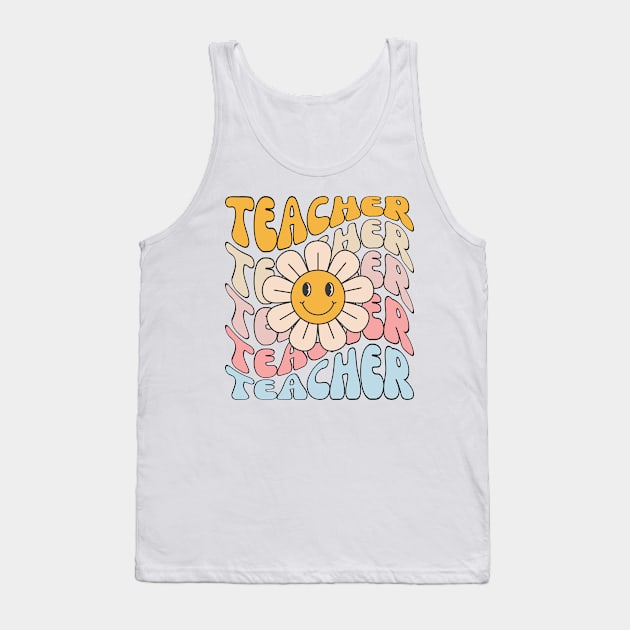 Retro Teacher Daisy Colorful - Elementary School Teacher Tank Top by StarMa